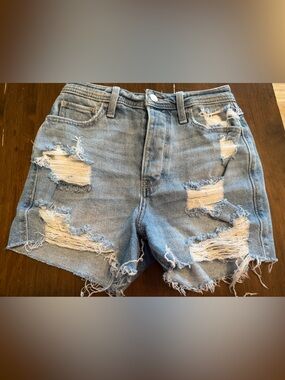 Hollister Light Blue Distressed High-Rise Jean Shorts